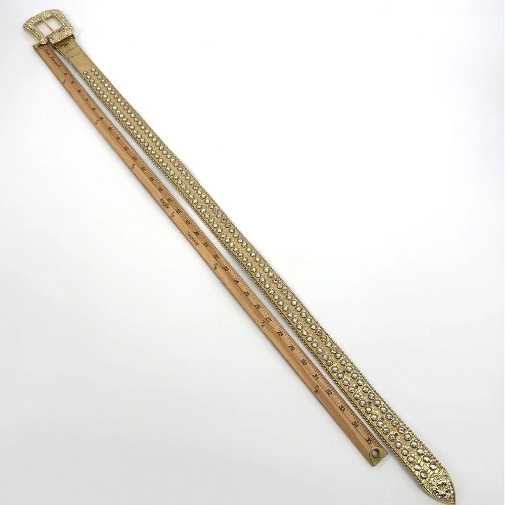 Gold Metallic Rhinestone Western Belt Small Crystal Embossed Croc Cowgirl Bling